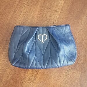 Cle De Peau Baute Blue Faux Leather Quilted Cosmetic Makeup Bag Clutch (Empty)